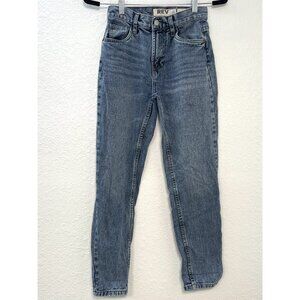 REV Revelation Womens SIZE 25 Medium Stone Wash 100% Cotton Denim MOM JEAN EUC